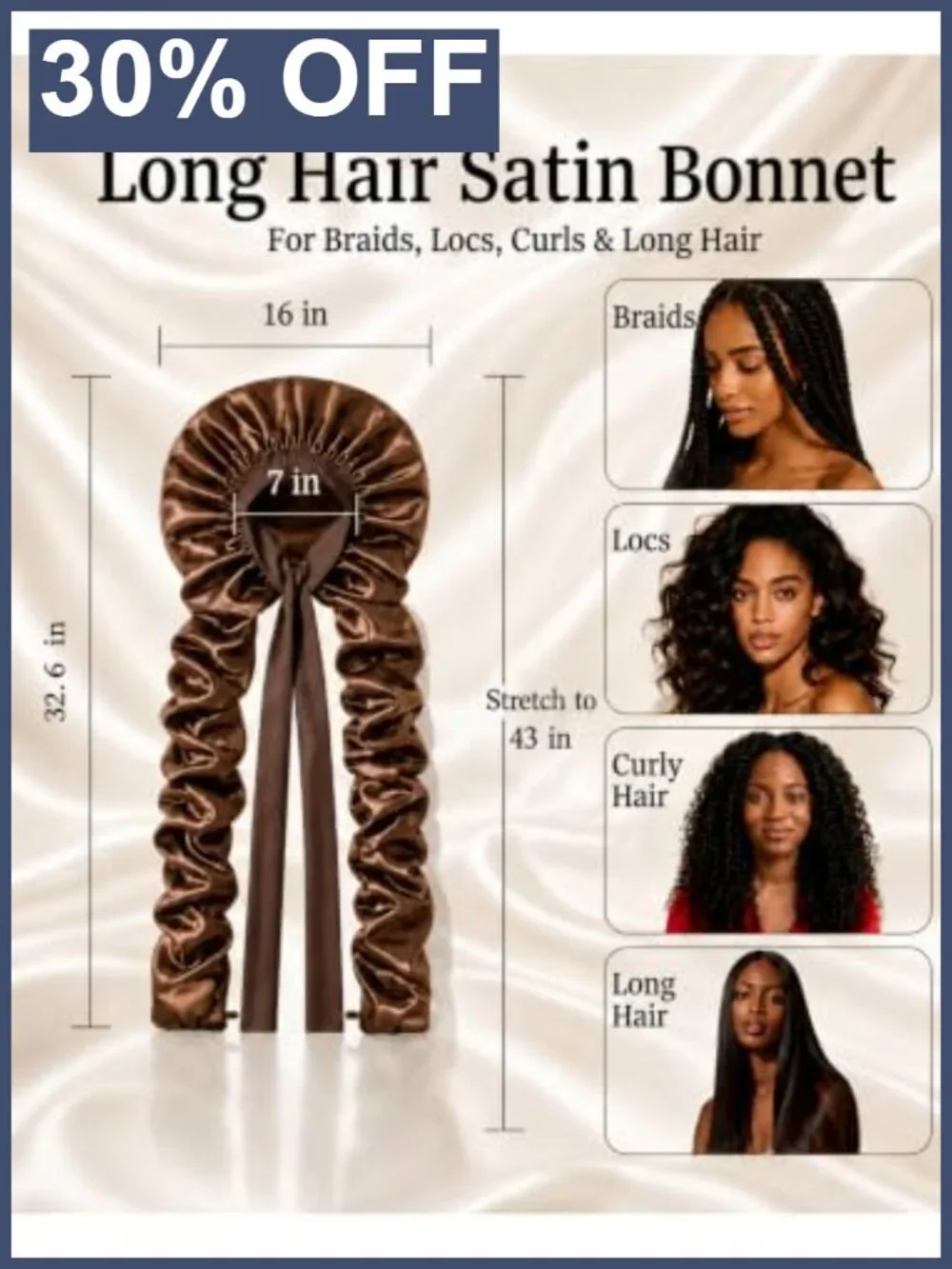 Double Layer Satin Bonnet for Long Braids, XXL 33-43